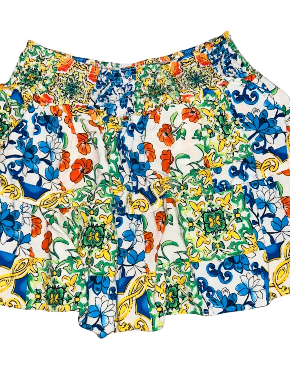 Jolie & Joy Teen Girls Large Smocked Floral Tiered Ruffle Skirt Multi